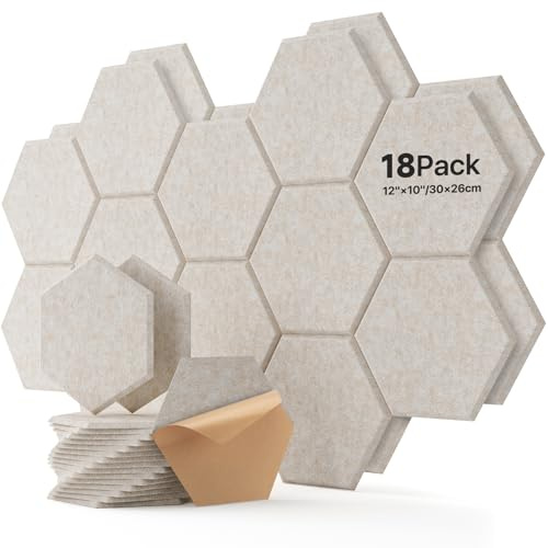 Soundsbay Hexagon Akustikpaneele Selbstklebend 18 Stück Beige 30x26x0.9cm | Schalldämmung, Hohe Dichte Schallschutz Wand für Wanddekoration und Akustische Behandlung Schallschutzplatten, Wandpaneele