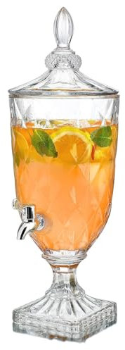 TsoLay Dispensador De Bebidas Heladas De Vidrio, Jarra Fría De Vidrio De 3 L, Dispensador De Torre De Cerveza De Vidrio, Grifo De Acero Inoxidable sobre Pedestal De Vidrio, para Fiestas