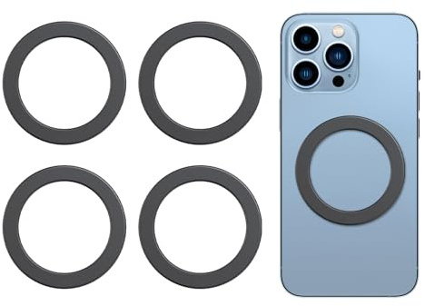 4 Pcs Self Adhesive Metal Ring, Magnet Ring Sticker Universal Compatible with MagSafe, Metal Rings for iPhone, Samsung & Android Phone Cases Magnetic Accessory for MagSafe Charger, Car Mount, Wallets