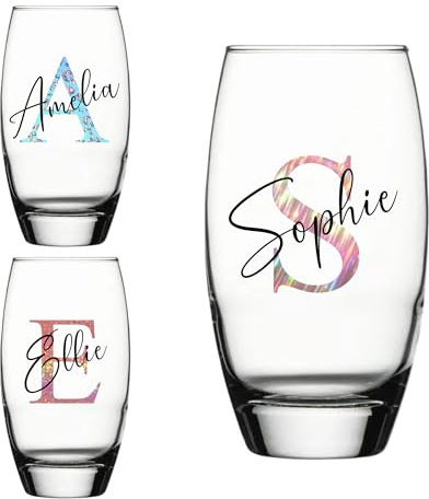 Personalised Glass Tumbler Initial and Name Custom Birthday Christmas Gifts for Her Him Girl Boy Women Men Bestie 18th 21st 30th 40th 50th 60th 70th 80th Party Present Secret Santa Idea
