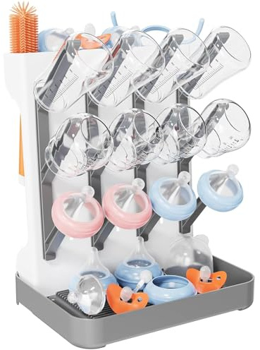 Babyflaschen Trockenständer mit Abtropfschale, BPA Frei Babyflaschenhalter, Platzsparender Flaschentrockner Ständer, Abtropfgestell Babyflaschen zum Trocknen von Babyflaschensaugern,Bechern, Zubehör