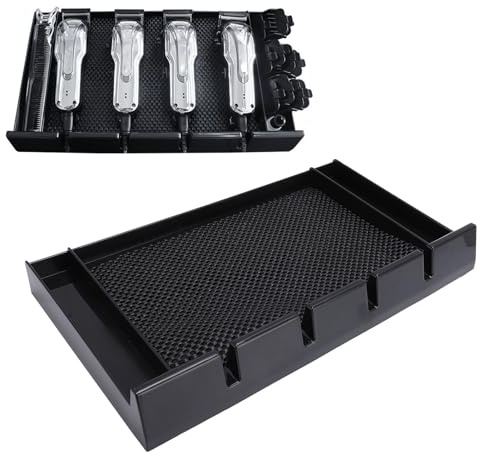 Barber Clipper Tray, Anti Slip Black Salon Clippers Organizer Razors Case with 4 Notches, Push Pull Hair Clipper Holder Barber Station Organizer for Scissors Combs, Barber Tool