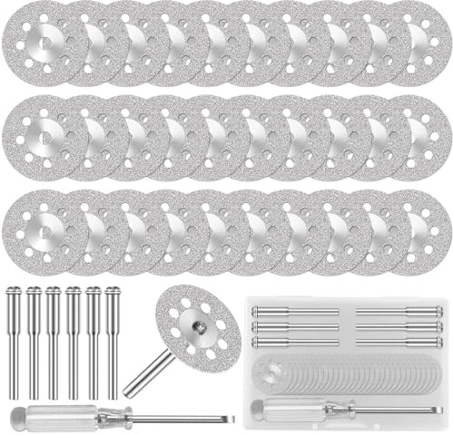 30 Stk Diamant Trennscheiben 22mm Mini Diamantscheibe mit 6 Stk 3 mm Dorn | Scharf Dauerhaft Mini-Kreissägeblatt mit Aufbewahrungsbox für Dremel Rotationswerkzeug Zubehör für Stein Glas Fliese