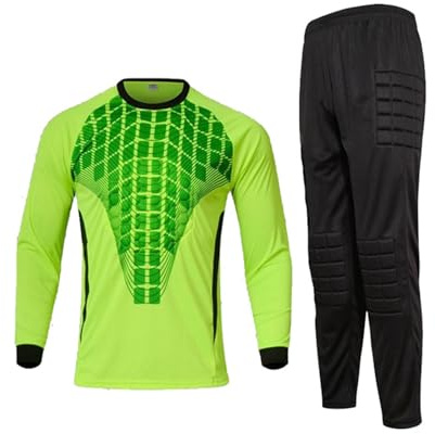 RenDiuJups Set da Portiere PRO Jersey, Top Imbottito in Schiuma e Pantaloni protettivi, Uniforme da Portiere di Calcio con Protezione in Spugna for Uomini e Ragazzi(Green(Long Sleeves+Pants),XL)