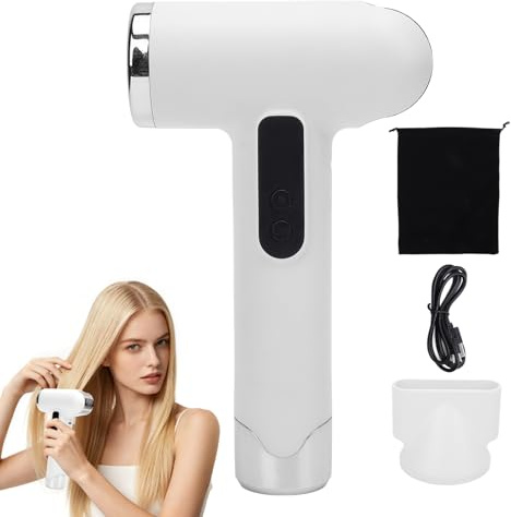 Professionell trådlös hårtork 100000 rpm 15000mAh USB uppladdningsbara restrågror med munstycke för hemsalong sovsal resor utomhus camping stränder (White)