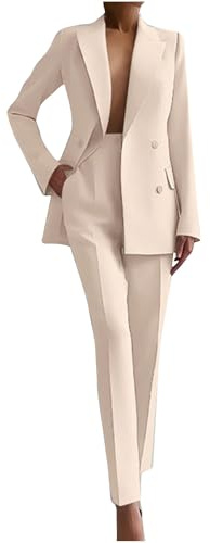 RLEHJN Women's Trouser Suits Slim Fit 2 Piece Suits & Blazers Long Slevee Coats Smart Trousers Sets Elegant Work Business Pants Suit Casual Solid Color Formal Suit Party Office Outerwear Size 8-16