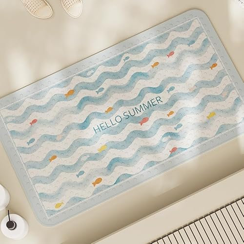 Antideslizante Bañera 40X70Cm Ondulación Azul Alfombra Baño Ducha con Ventosas,para Bañera Infantil,Lavables A Máquina Suave Alfombra De Baño