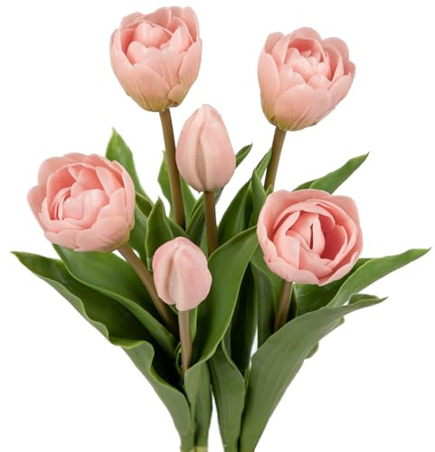 Oairse 4 Tulpen und 2 Tulpenknospen Kunstblumen Echtes Gefühl, künstliche Latex-Tulpen, Blumensträuße, Tischarrangements, Geschenk für Zuhause, Büro, Party, Hochzeit, Geburtstag, Garten