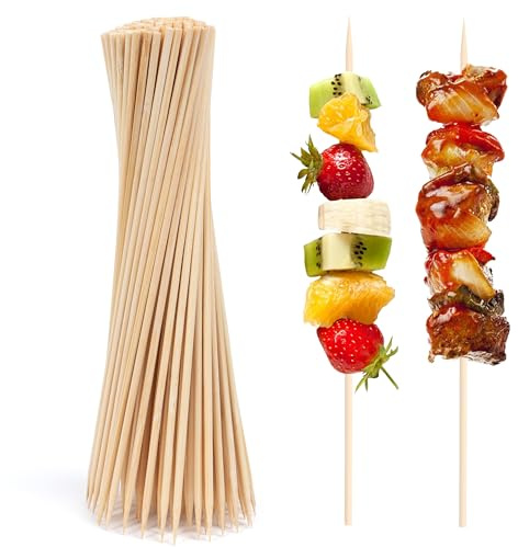 ANTETOK 20cm 100 Pieces Natural Bamboo Skewers, Sturdy Sticks for Grill, BBQ, Kebab, Chocolate Fountain, Marshmallow, Wide use for Camping, Wedding and Party