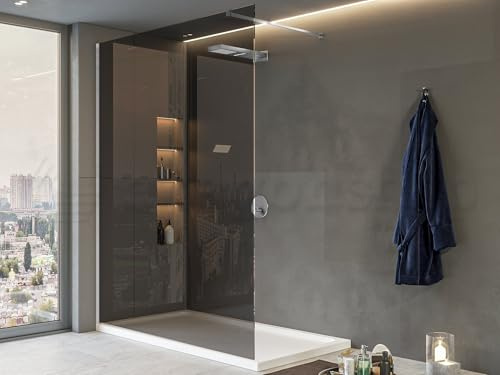 Exagonshop Walk in parete doccia fissa 120 cm H 200 spessore 8 mm in cristallo fume profili cromo Genio