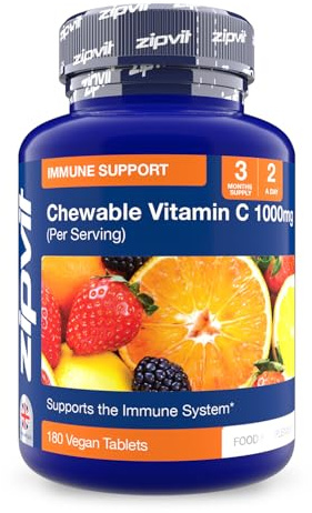 Zipvit Vitamin C Chewable Tablets 1000mg, 180 Vegan Tablets, Supports Energy & Immunity, 3 Months Supply,