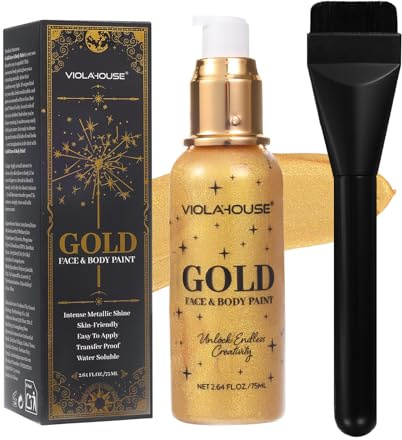 viola house Peinture pour le visage et le corps, peinture dorée et argentée, brillance métallique intense, longue tenue, hautement pigmentée, soluble dans l'eau 2.64Fl.Oz/75 ML (Gold)