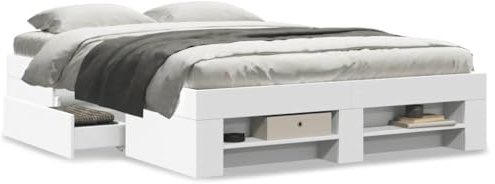 Iiaky Cama 135 x 190 cm con Cajones Cama Matrimonio de Madera Cama Base 135 x 190 cm Somier de Listones de Madera-Blanco-135 x 190 cm