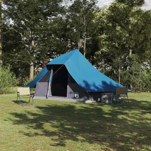 Kaloriko Tipi Zelt mit Dach und Speicher Blau aus TAFT 364 x 281 x 257 cm für Camping und Outdoor Familienzelt mit stabilem Gestänge Winddicht atmungsaktiv mit Moskitonetz und Vorraum