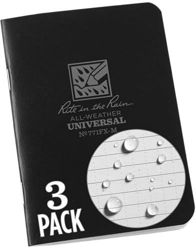 Gebundener, wasserfester Mini-Notizblock mit Rite in the Rain Wasserdichtung (3er-Pack), unisex, Staple Bound Mini Waterproof, schwarz