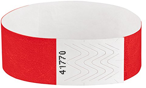OTWIS 500 Tyvek Kontrollarmbänder – nummerierte Einlassbänder und Eintrittsbänder, selbstklebend, wasserabweisend, 255 x 19 mm, Rot