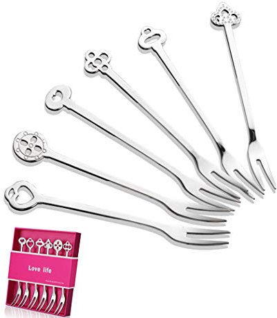 Paraphee Wiederverwendbare Obstgabel Kuchengabel Cocktailgabeln Edelstahl - 6er-Pack in verschiedenen Ausführungen mit Gfit-Verpackung