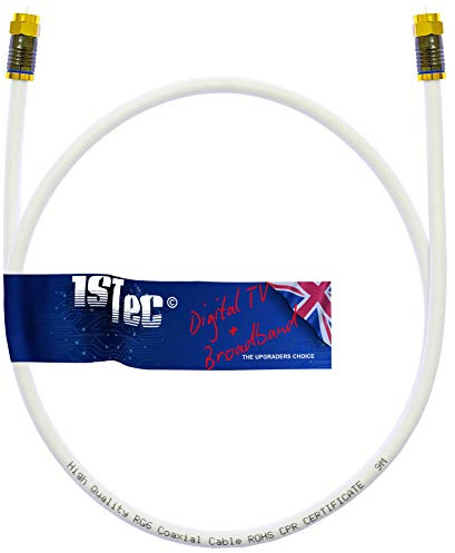 1STec 1 Metre Short Virgin Media White Isolator Wall Box 1m Link Lead for connecting to 2 or 3 Way Splitters V6 Digital Set Top Boxes or Broadband Cable Modems (100 cm Lead, White)