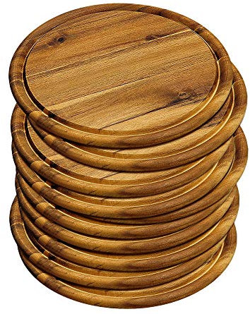 KESPER 28442 - Set di 10 piatti per carne, Ø 25 cm, in legno di acacia certificato FSC®, piatti in legno, piatti per pizza/tagliere