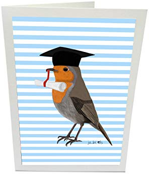 Glückwunschkarte Schulabschluss Abitur Uni Rosa/Blau Farbe Personalisierbar Rotkehlchen Vogelmotiv