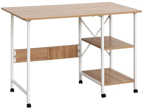 HOMCOM Klapptisch Schreibtisch mit Rollen 107 x 55 x 76 cm Natur | Beistelltisch, Bürotisch, Mobiler Computertisch, MDF