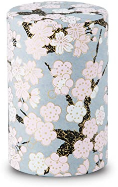 NOREN] Japanische Washi Teedose für Losen Tee 100g (Umesakura - Grau) / Mit Luftdichtem, Feuchtigkeitsbeständigem, Innenverschluss