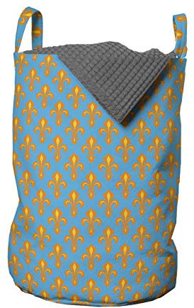 ABAKUHAUS Fleur De Lis Wäschesack, Königliche heraldische Lilien, Wäschekorb mit Griffen Kordelzugverschluss für Waschsalons, 33 cm breit x 49 cm hoch, Orange Sea Blue