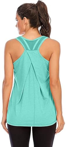 Nekosi Damen Yoga Tanktops Ärmelloses Sportshirt Kleidung Mesh Zurück Fitness Laufen Shirt Sport Oberteile Grün Groß