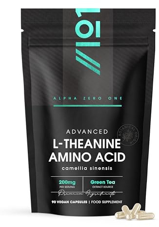 L-Theanine 200mg from Green Tea - 90 Vegan Capsules - Amino Acid Supplement – Resealable and Recyclable Pouch by Alpha01