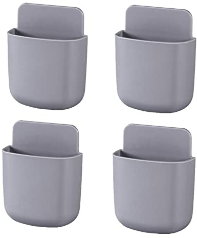 Senmil Organizador de 4 piezas para mando a distancia, soporte de pared, soporte de pared, organizador de medios de comunicación, mando a distancia de TV, para cargador de teléfono móvil (gris)
