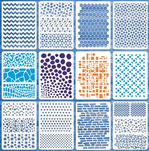 Drawing Painting Stencils Set, 12 PCS Reusable Craft Templates for Wall Home Decor DIY - Hollow Plastic Stencils for Painting and Drawing
