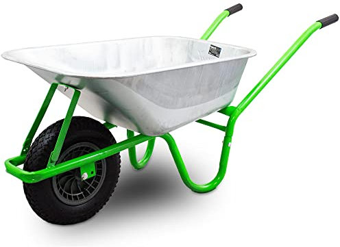 BITUXX Schubkarre 100L Schubkarren Schiebkarre Scheibtruhe Bauschubkarre Verzinkt mit Luftreifen und Nadelgelagerter Achse bis 250kg Hellgrün