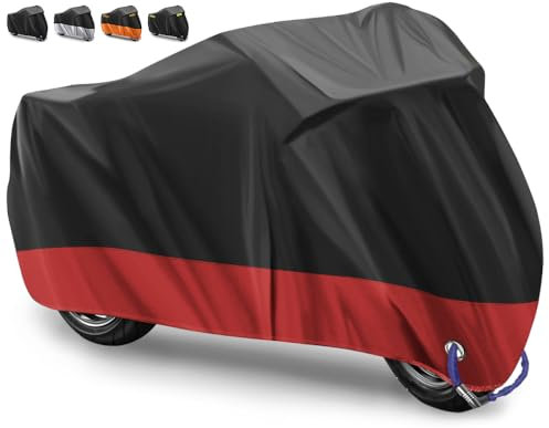 Motorradabdeckung Motorrad Abdeckplane Outdoor Kratzer verhindern Wasserdicht Motorradgarage 210D Oxford Schutzhülle für Harley-Davidson,Suzuki,Yamaha (Rot, 265X105 X125 cm)