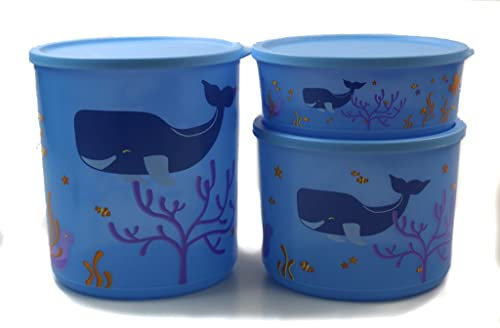NEW TUPPERWARE Frigorifero racher di compleanno balena 3, L + 2, 1 950 ml rotondo mare blu