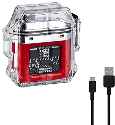 SKRFIRE Electronic Lighter Windproof Waterproof Lighter Arc Lighters LED Power Display Type-C Rechargeable Lighters Outdoor for Boyfriends and Friends（Red）