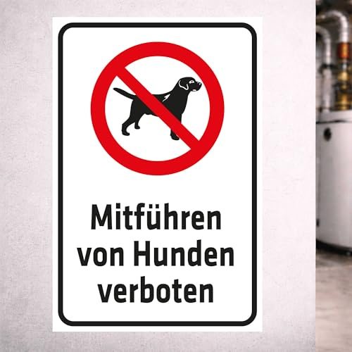 INDIGOS UG - Schild Warnung - Mitführen von Hunden verboten - 300x200 mm - Hinweisschild Warnschild Sicherheitsschild - Aluverbundplatte 3 mm - für Innen und Außen