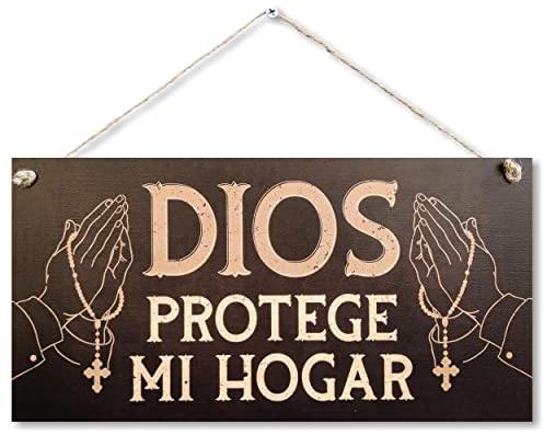 CARISPIBET Dios protege mi hogar adorno colgante religioso mensaje inspiradora décoracion para el hogar 15 x 30 cm