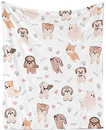 Kuscheldecke Baby mit Hund Gedruckt, Weich Flauschig Babydecke für Mädchen Jungen, Plüsch Welpe Wohndecke Fleece Decke für Neugeboren Kleinkind, 75x100cm