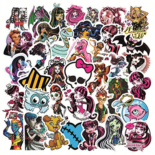 LYLSDSB Monster High Pack of 50 Multi-coloured Cartoon Stickers for Laptop, Car, Skateboard, Motorcycle, Water Bottle, Scrapbook