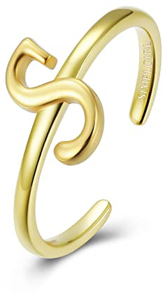 BUCHSTABEN RING 925 Sterling Silber für Damen und Mädchen, verstellbar, vergoldet, stapelbar, Alphabet Ringe mit Initialen Schmuckgeschenke, Buchstabe S