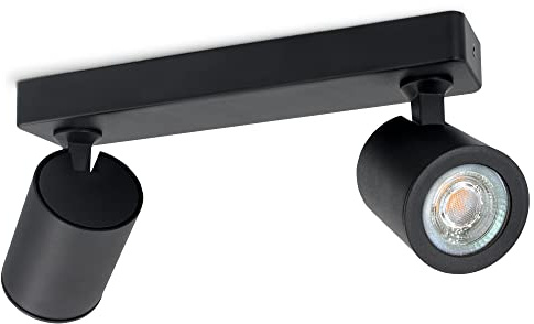 linovum TENJO Spotbalken 2-flammig schwarz GU10 6W warmweiß dimmbar | Zweiflammiger Spotbalken schwarz - schwenkbar, warmweiß, dimmbar, für Wohnzimmer, Flur & Küche, inkl. GU10 LED