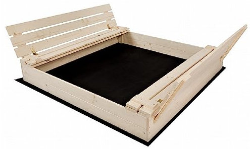 QLS Sandkasten Sandbox Deckel zum Bemalen Holz Sandkiste Sitzbänke Garten 150 x 140 cm