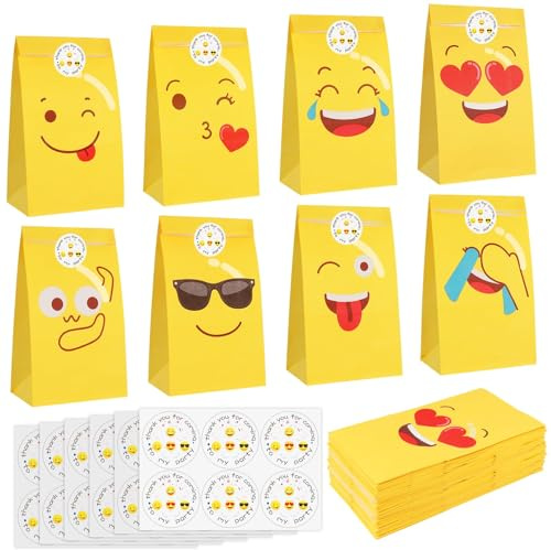 Bomtop Geschenk Tüten, 32 Stück Bunte Papiertüten, Geschenktüten mit 32 Aufkleber, Geschenktüten Klein, Geschenkverpackungen Kinder, zum Kindergeburtstag, Hochzeit, Party Geschenken (8 Stile)