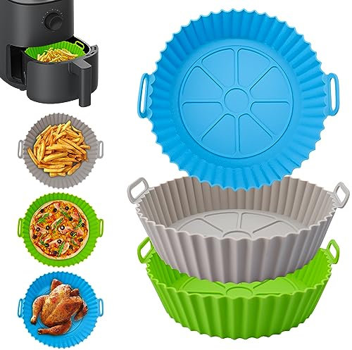 Dailyfe 3 Piezas Molde de Silicona para Freidora de Aire Caliente,3 Piezas Papel para Hornear Freidora de Aire Caliente Silicona, Revestimientos para Freidora de Aire Cesta Redonda (20 cm)