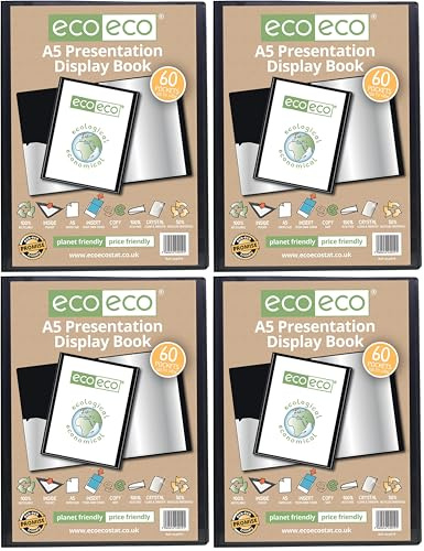 eco-eco A5 50% Recycelt 60 Taschen-Schwarz-Farbe Päsentationsdisplay Buch (Packung mit 4)
