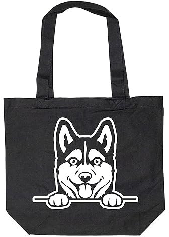 Merchandise for Fans Einkaufstasche Umhängetasche Schultertasche Baumwolltasche Shopper - schwarz - für Schule, Arbeit, Einkauf: Hund Siberian Husky 01