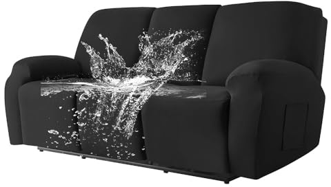 Highdi Stretchhusse für Relaxsessel Komplett Sesselschoner, Wasserdicht Stretch Relaxsessel Bezüge - Einfarbig Elastisch Sesselbezug für Fernsehsessel Liege Sessel (Schwarz,3 Sitzer)