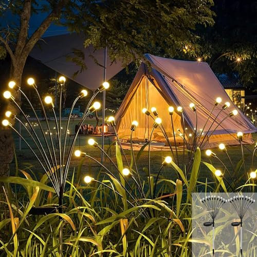 Cnulenzt Catena luminosa solare,10LED Lampada solare lucciola,2 Pezzi Luci Solari Esterno impermeabili, per Giardino,Patio,Cortili,Balcone Decorativo(Bianco Caldo)