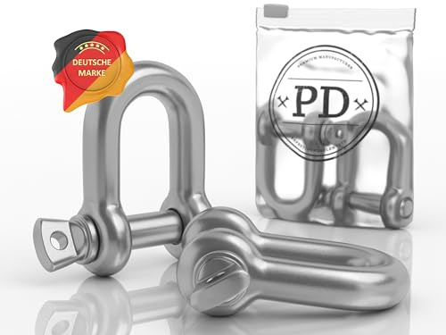 PD® Schäkel Edelstahl 6mm | D Ring Schekel aus Edelstahl A4 | Rostfreie Bogen Schäkel Hochfest | Edelstahl Schäkel Set für Abschleppseil, Schaukel Befestigung & mehr | Schraubschäkel D Form | 5 Stück