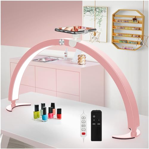 yAyusi Mezza Luna Lampada per Nghie con Supporto, 74CM 40W Lampada per Unghie, Lampada da Tavolo per Unghie con Controller Via Cavo e Telecomando, 7 Modalità 10 Luminosità per Bellezza/Ciglia